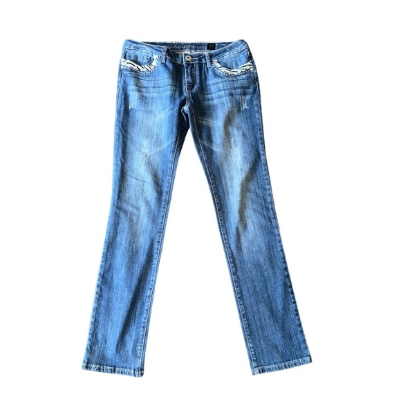 Clash Jeans Women's Size 11 Zebra Pockets Blue Denim Pants Low Rise Straight Leg - Picture 3 of 6